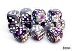 Gemini Purple-Steel/white 16mm d6 Dice Block (12 dice) - CHX26632